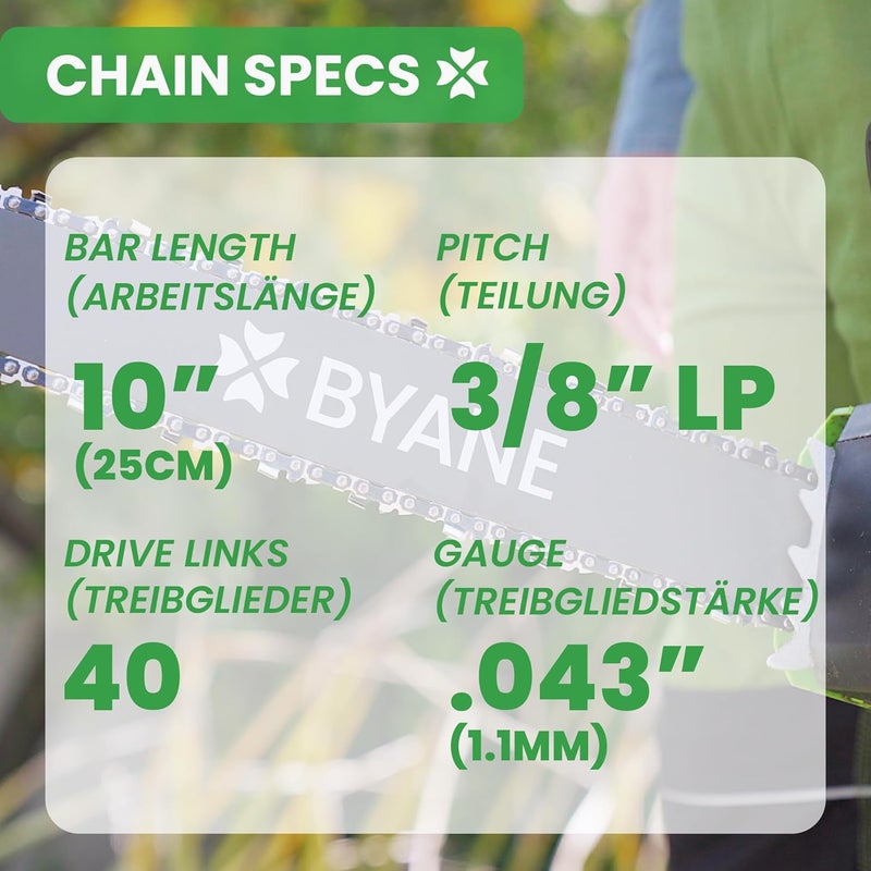 Byane 10 Inch Chainsaw Chain 3/8" LP Pitch .043" Gauge 40 Drive Links, Fits Milwaukee M18 FUEL Pole Saw, Ryobi P546, Worx WG322, LCS1020, CMCCS610D1 - R40 (3 Chains) - Image 2